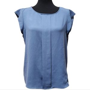 Tahari ASL Pleated Flutter-Sleeve Blue Blouse